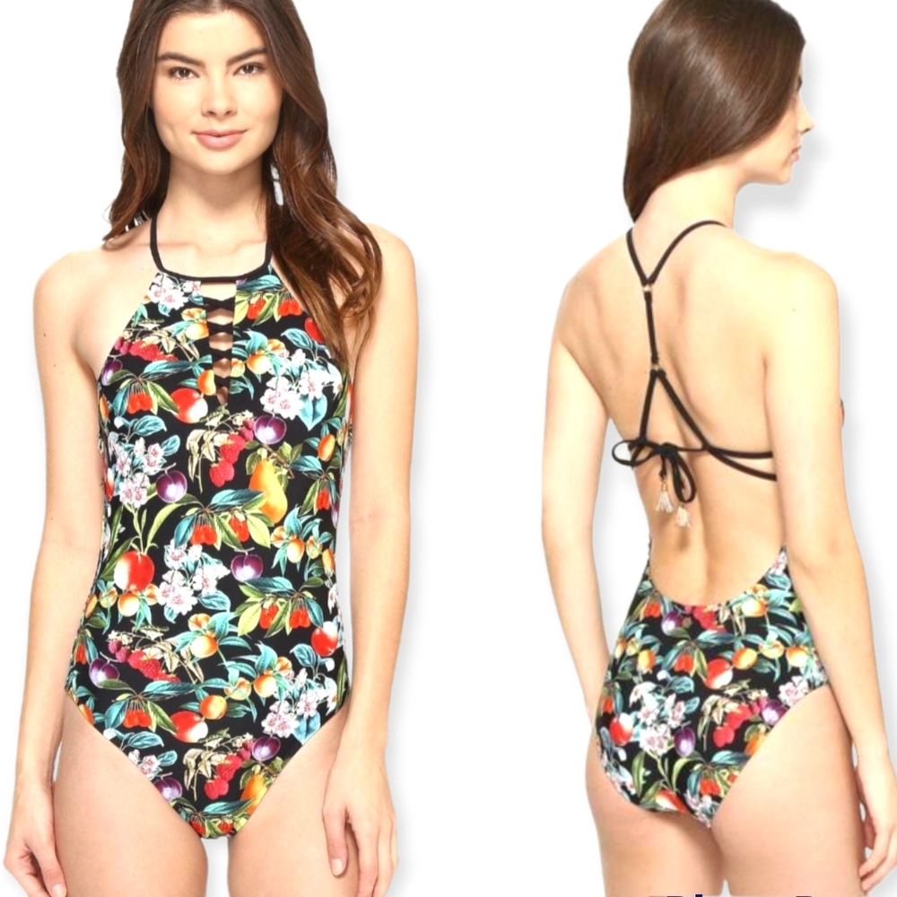 Nanette Lepore swimsuit one piece with fruit and leaf print size M